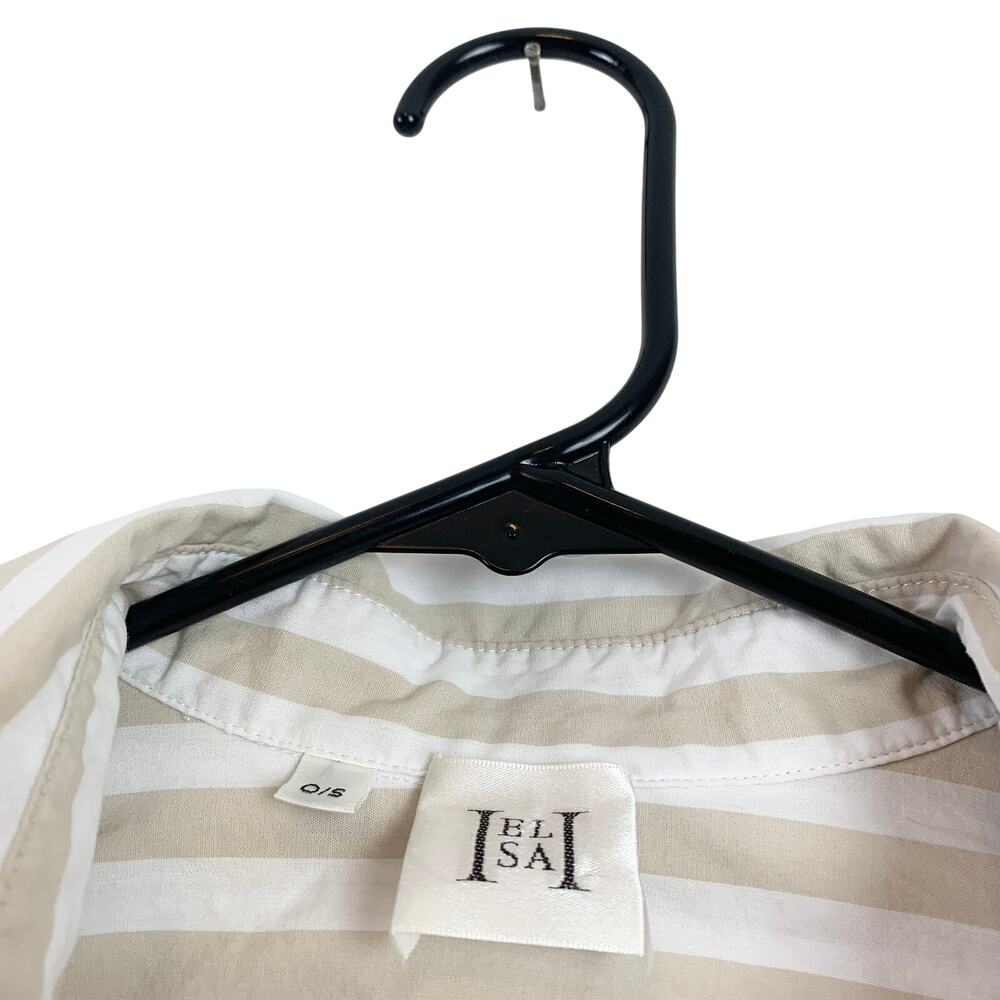 Helsa Cotton Poplin Striped Oversized Button Front Shirt Top Beige Stripe OS - Picture 11 of 13